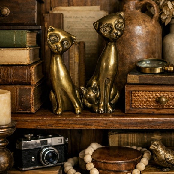 Vintage Other - Brass Cats Mid Century Modern Decor Statuettes Vintage Kitty MCM